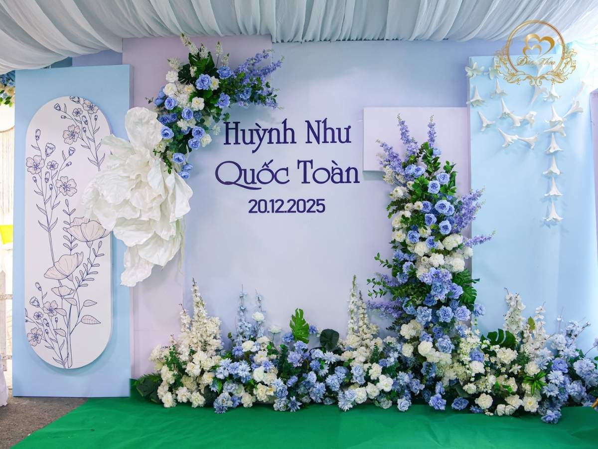 Mẫu backdrop phông chụp hình cưới tone xanh dương 01