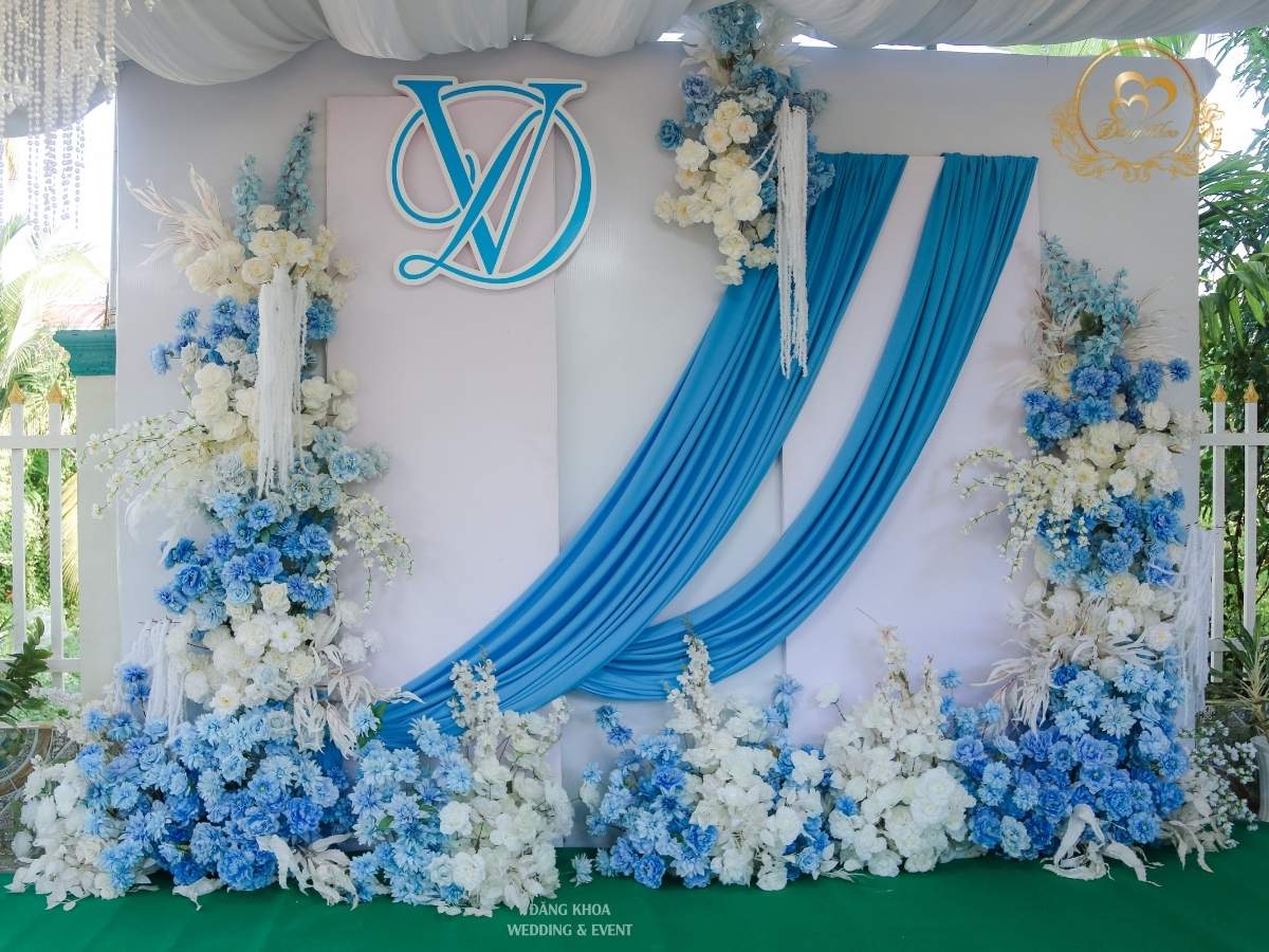 Mẫu backdrop phông chụp hình cưới tone xanh dương 02