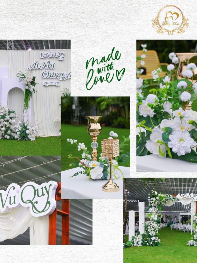 Tổng hợp concept tiệc cưới ngoài trời tone trắng xanh.