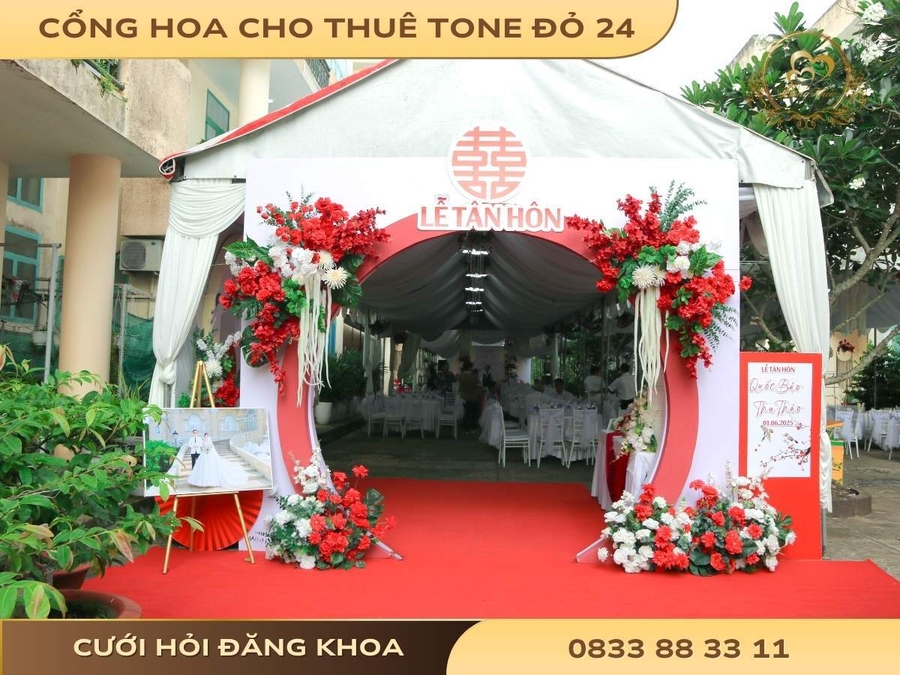 Cổng hoa cho thuê tone đỏ 24