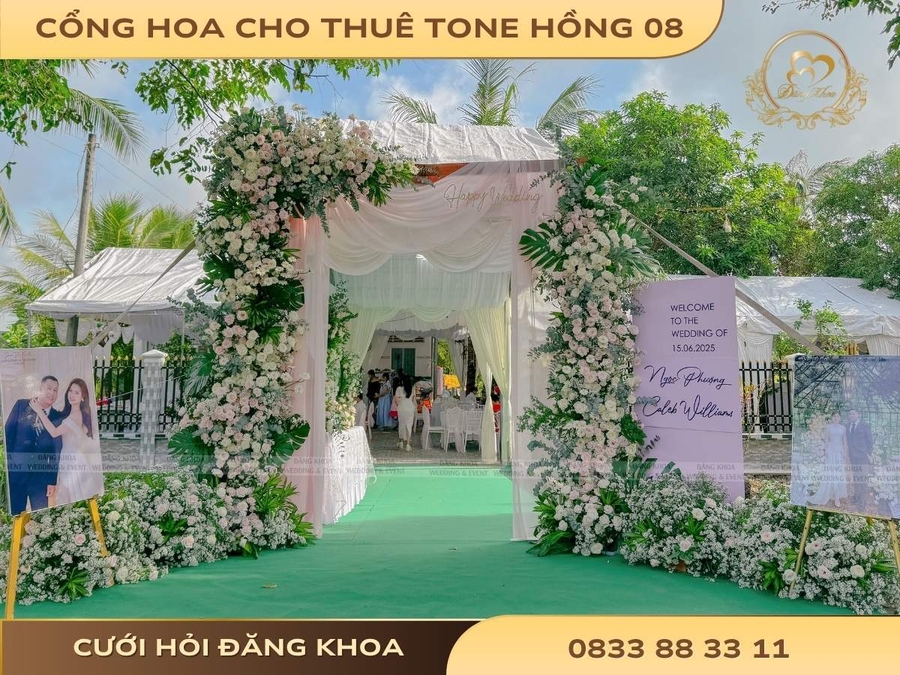 Cổng hoa cho thuê tone hồng 08