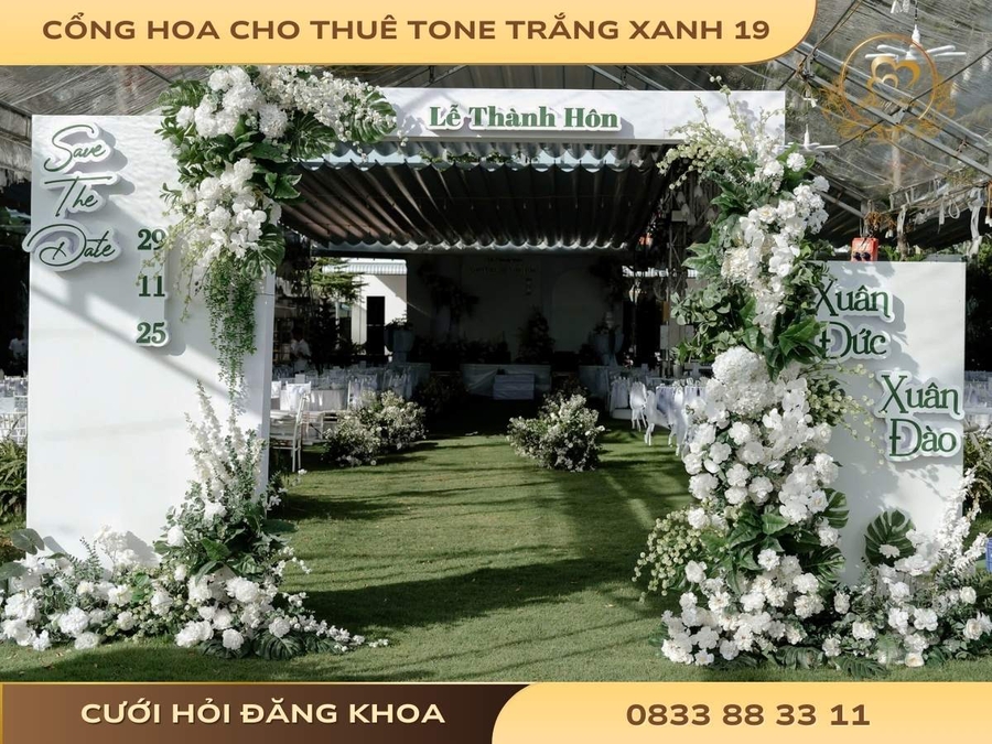 Cổng hoa cho thuê tone trắng xanh 19