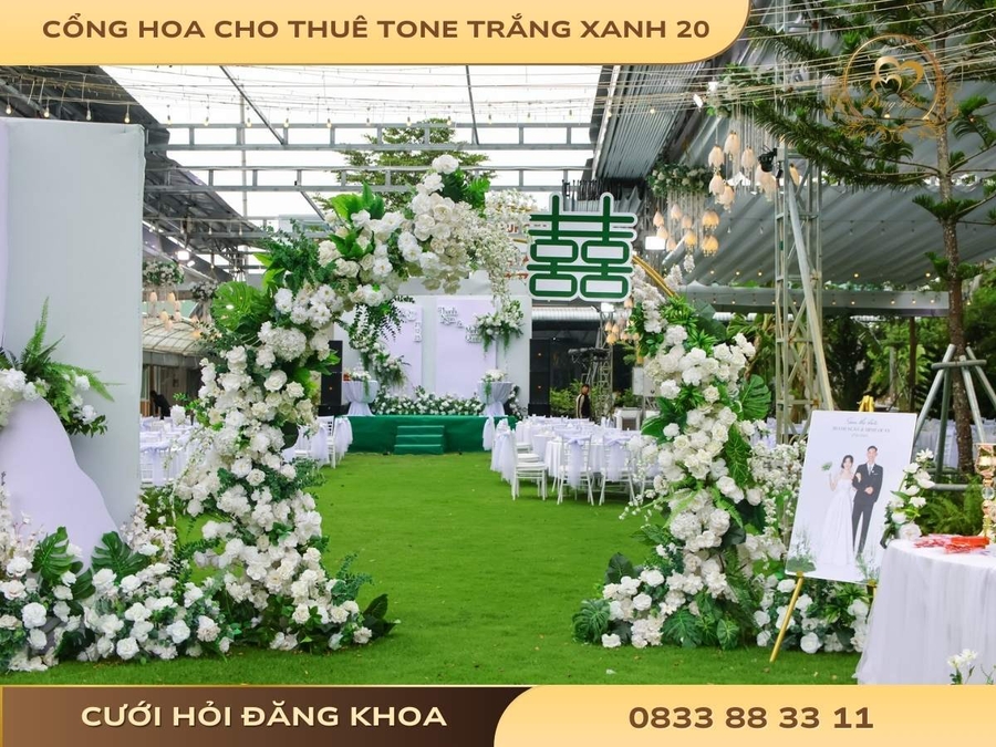 Cổng hoa cho thuê tone trắng xanh 20