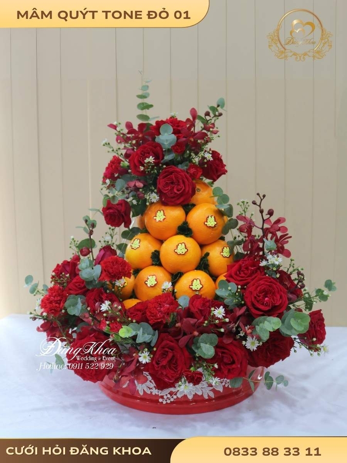 Mâm quýt & hoa tươi tone đỏ 01