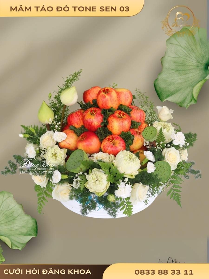 Mâm táo đỏ & hoa tươi tone sen 03