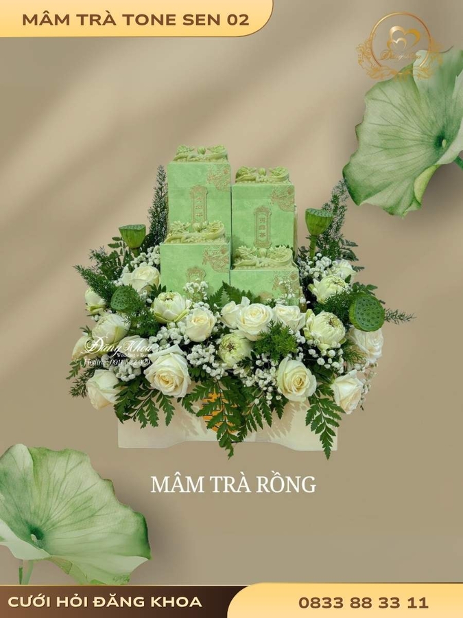 Mâm trà & hoa tươi tone sen 02