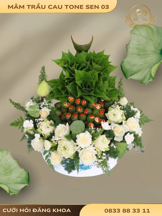 Mâm trầu cau & hoa tươi tone sen 03