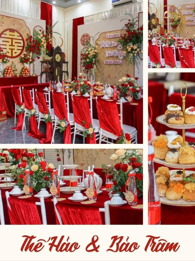 Tổng hợp chi tiết trang trí Lễ Tân Hôn tone đỏ.