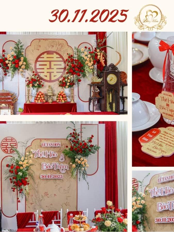 Tổng hợp chi tiết trang trí Lễ Tân Hôn tone đỏ.