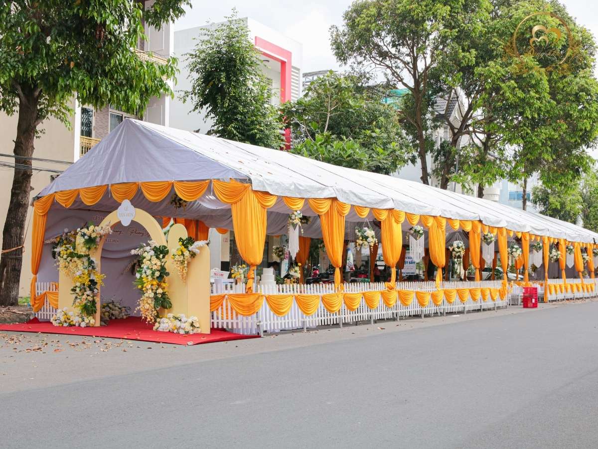 cưới hỏi đăng khoa - nhà khách rạp cưới tone vàng kem