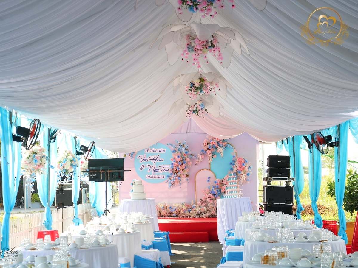 cưới hỏi đăng khoa - sân khấu tone xanh dương