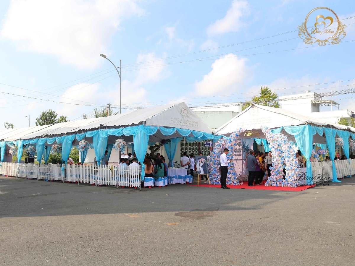 cưới hỏi đăng khoa - rạp cưới nhà khách tone xanh dương