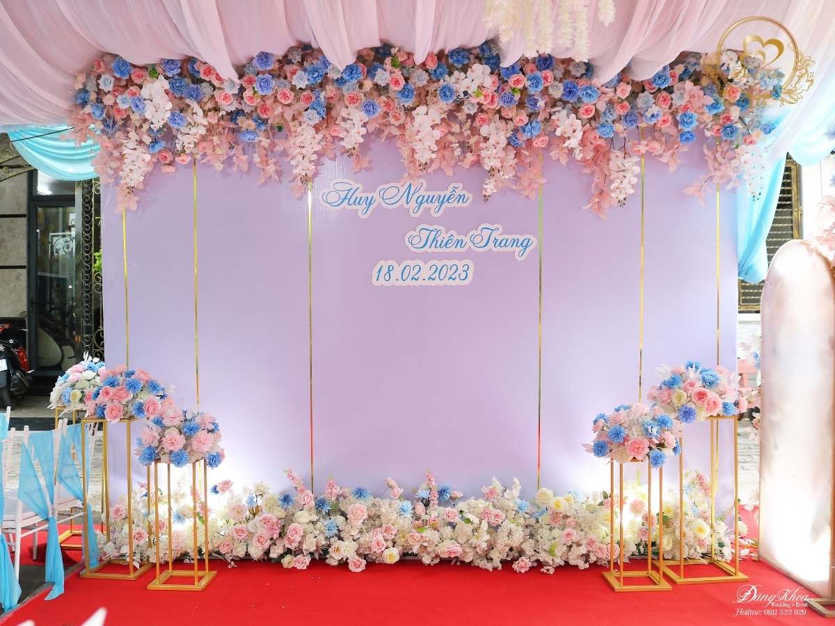 cưới hỏi đăng khoa - phông chụp hình tone xanh dương mix hồng pastel