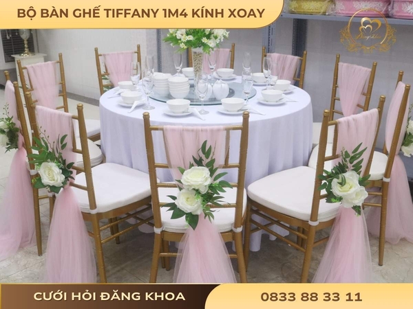 Bộ bàn ghế tiffany 1m4 kính xoay