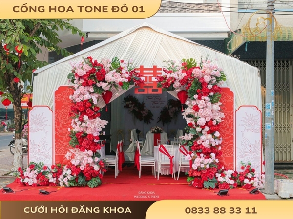 Cổng hoa cho thuê đỏ 01