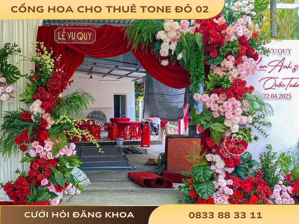 Cổng hoa cho thuê tone đỏ 02