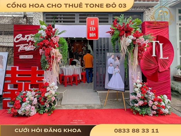 Cổng hoa cho thuê tone đỏ 03