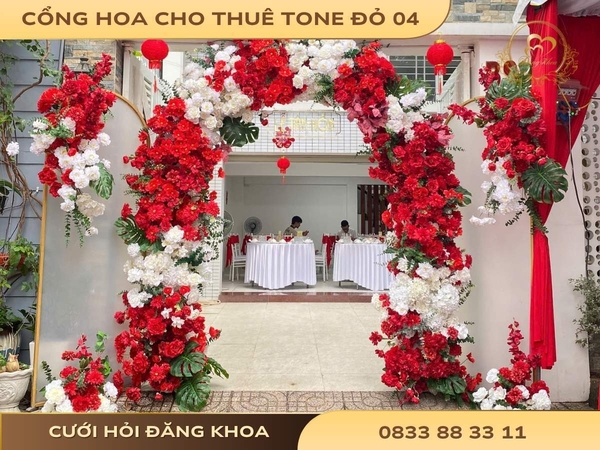 Cổng hoa cho thuê tone đỏ 04