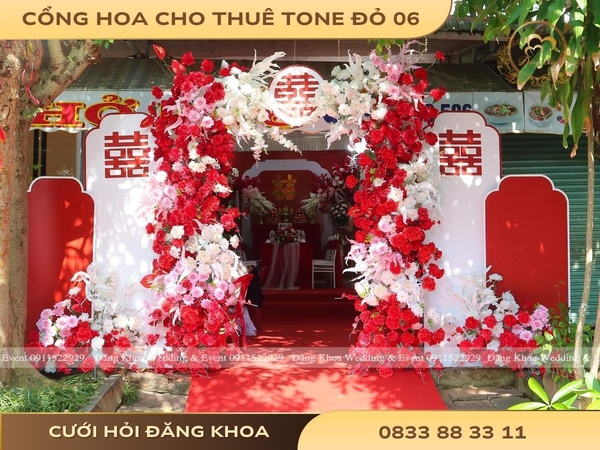 Cổng hoa cho thuê tone đỏ 06