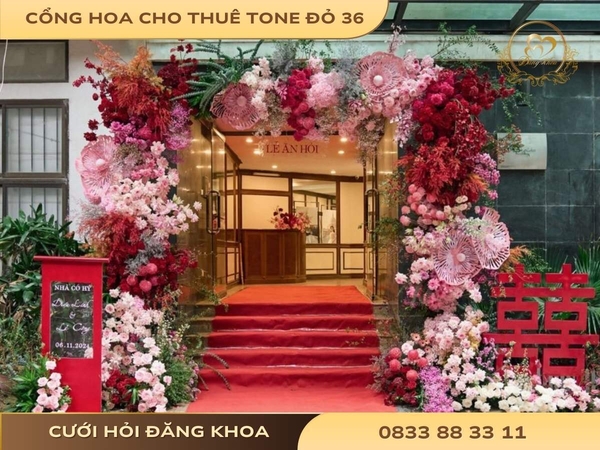 Cổng hoa cho thuê tone đỏ 36