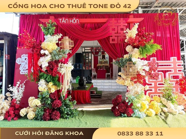 Cổng hoa cho thuê tone đỏ 42