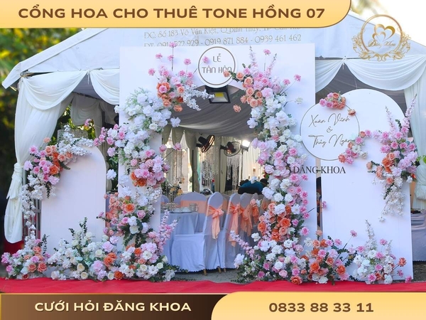 Cổng hoa cho thuê tone hồng 07