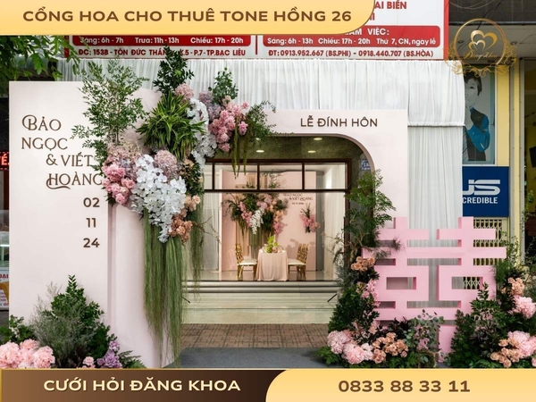 Cổng hoa cho thuê tone hồng 26