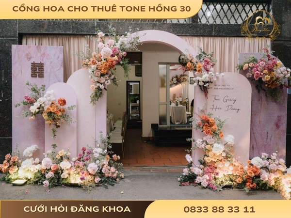 Cổng hoa cho thuê tone hồng 30