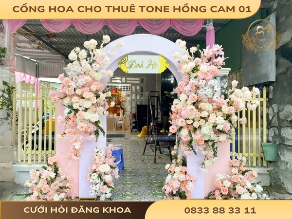 Cổng hoa cho thuê tone hồng cam 01