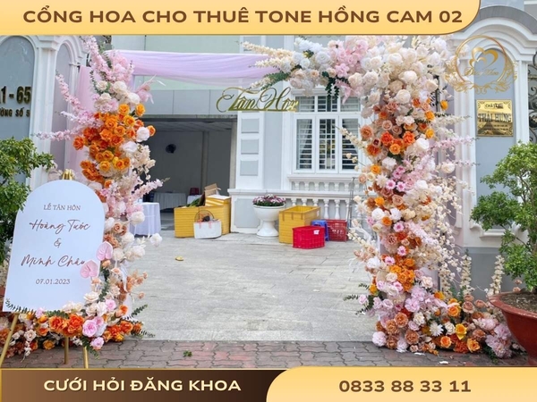 Cổng hoa cho thuê tone hồng cam 02