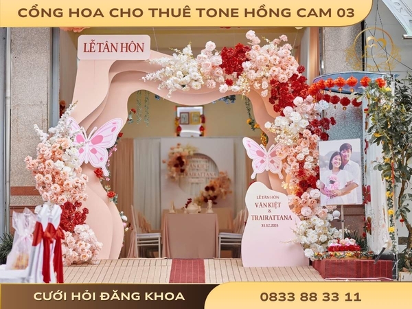 Cổng hoa cho thuê tone hồng cam 03