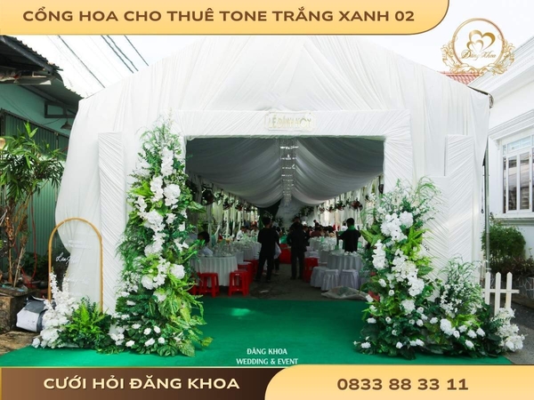 Cổng hoa cho thuê tone trắng xanh 02