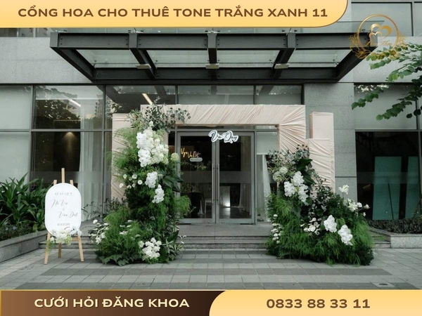 Cổng hoa cho thuê  tone trắng xanh 11