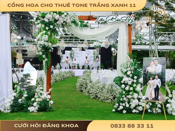 Cổng hoa cho thuê tone trắng xanh 11