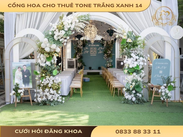 Cổng hoa cho thuê tone trắng xanh 14
