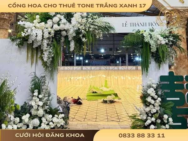 Cổng hoa cho thuê tone trắng xanh 17