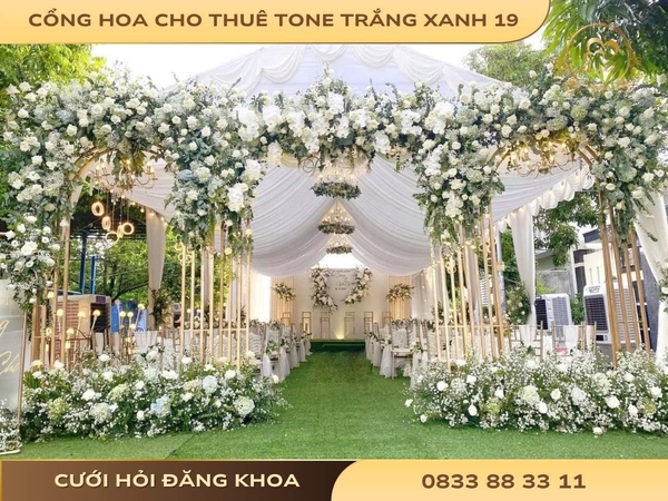 Cổng hoa cho thuê tone trắng xanh 19