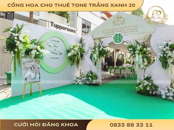 Cổng hoa cho thuê tone trắng xanh 20
