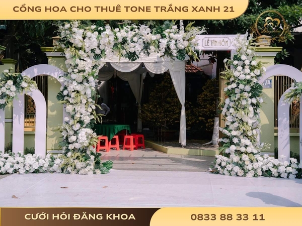 Cổng hoa cho thuê tone trắng xanh 21