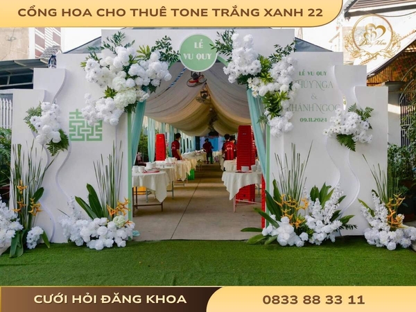 Cổng hoa cho thuê tone trắng xanh 22