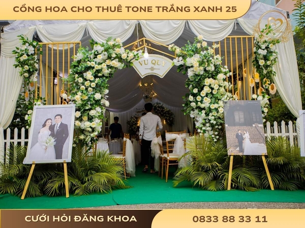 Cổng hoa cho thuê tone trắng xanh 25