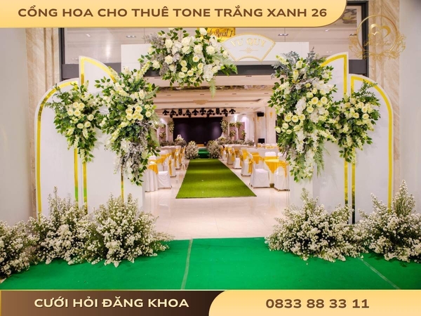 Cổng hoa cho thuê tone trắng xanh 26