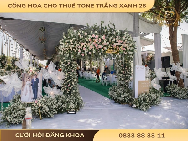 Cổng hoa cho thuê tone trắng xanh 28