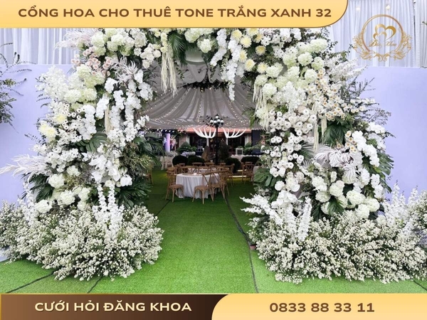 Cổng hoa cho thuê tone trắng xanh 32