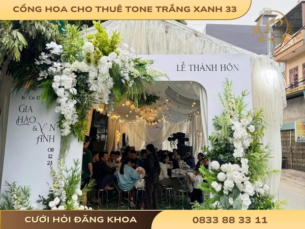 Cổng hoa cho thuê tone trắng xanh 33