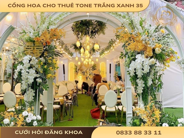 Cổng hoa cho thuê tone trắng xanh 35
