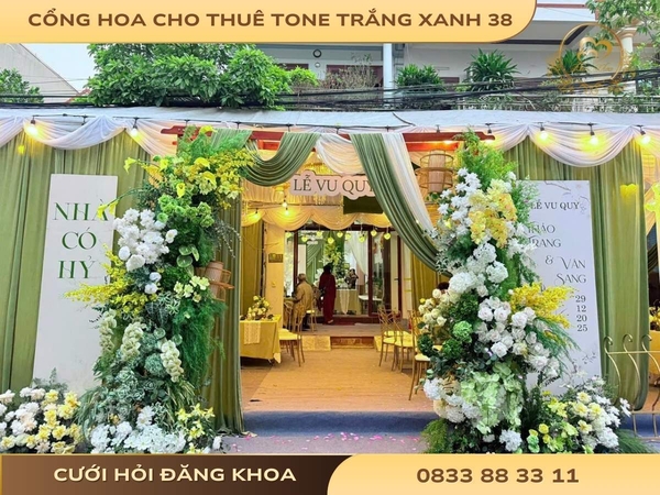 Cổng hoa cho thuê tone trắng xanh 38