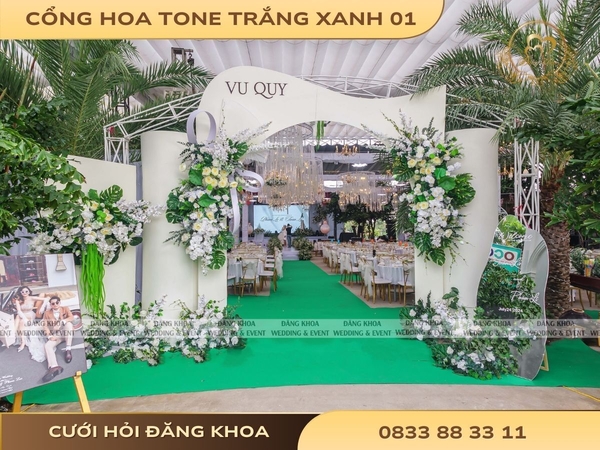 Cổng hoa cho thuê trắng xanh 01
