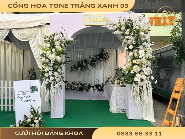 Cổng hoa cho thuê trắng xanh 03