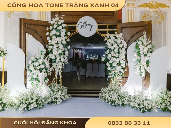 Cổng hoa cho thuê trắng xanh 04